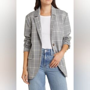 Treasure & Bond Women's  Oversized Gray Plaid Blazer